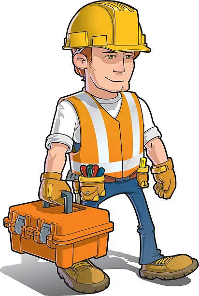 Vector illustration of Construction Worker - Carying a Toolkit