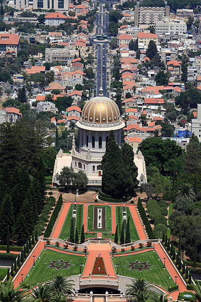 istock Bahai Gardens Stairs and temple 484456554