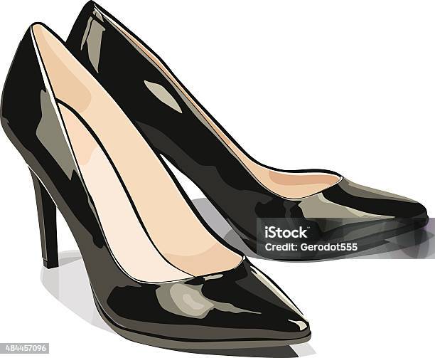 Vector Black Shoes With Heels Stock Illustration - Download Image Now - High Heels, Women, Shoe