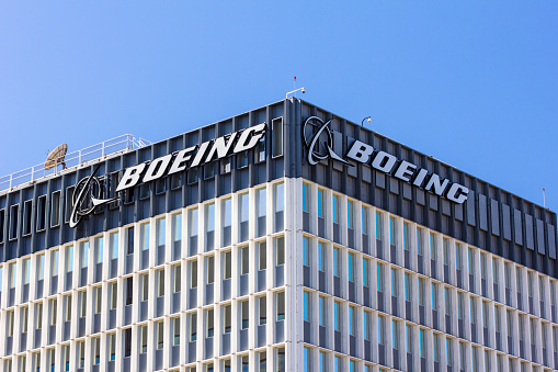 Los Angeles, United States - March 9, 2015: Boeing manufactuing facility. Boeing manufactures and sells aircraft, rotorcraft, rockets and satellites. It is the second-largest defense contractor in the world.