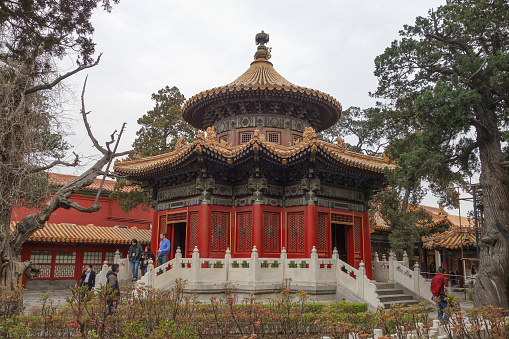 Beijing, China - April 1, 2015: Tourists visiting the temples in the city of Beijing aka Peking