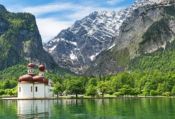 The scenic Koenigssee lake in Bavaria