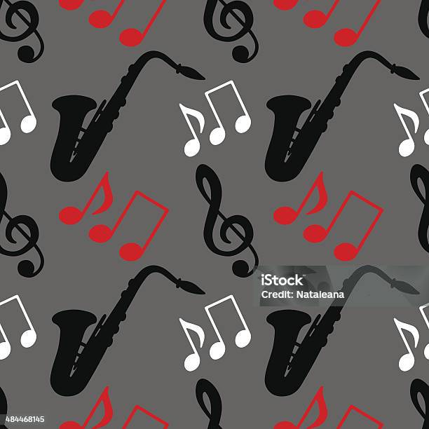 Бесшовный Узор С Музыкальные Ноты И Скрипичный Ключ Саксофон — стоковая векторная графика и другие изображения на тему Абстрактный
