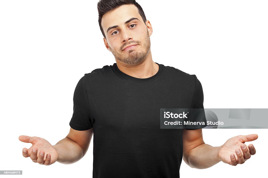 Young man with open arms Young man with open arms isolated on white Adult Stock Photo