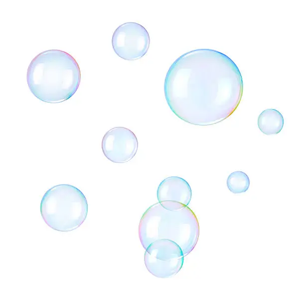 Photo of Soap bubbles on a white background