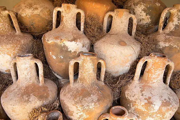 Ancient pottery wine amphora found in the ruins in Bodrum Castle, Aegean Coast of Turkey