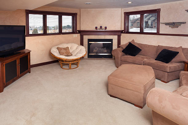 Finished Basement Man Cave with Fireplace, HDTV