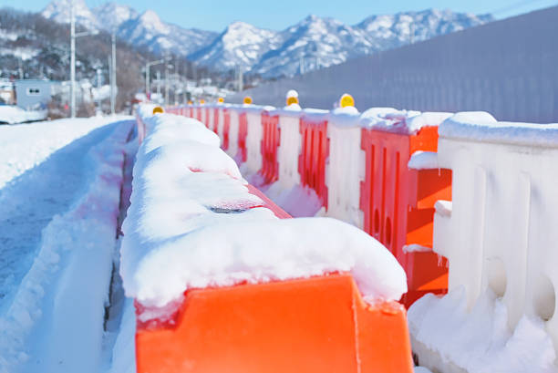 Snowy construction site stock photo