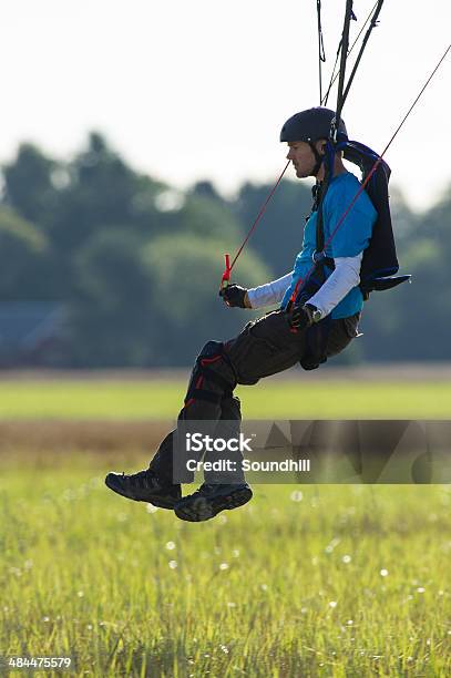 Parachutist Lądowania Na Lato Pole - zdjęcia stockowe i więcej obrazów BASE jumping - BASE jumping, Fotografika, Pionowy