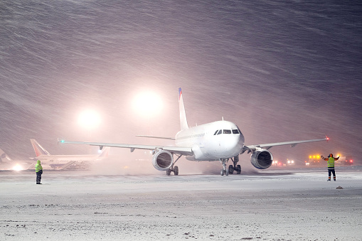 Moscow, Russia, February, 09,2015: plane parked at the airport in winter