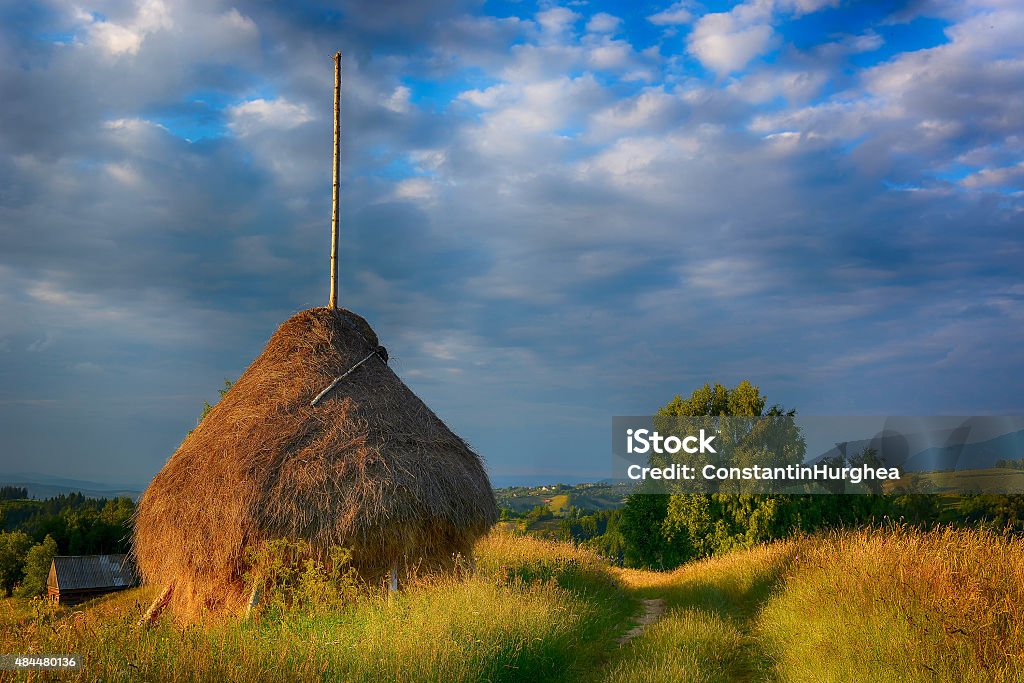 Evening, sunset on mountain hills of Simon village. Bran. 2015 Stock Photo