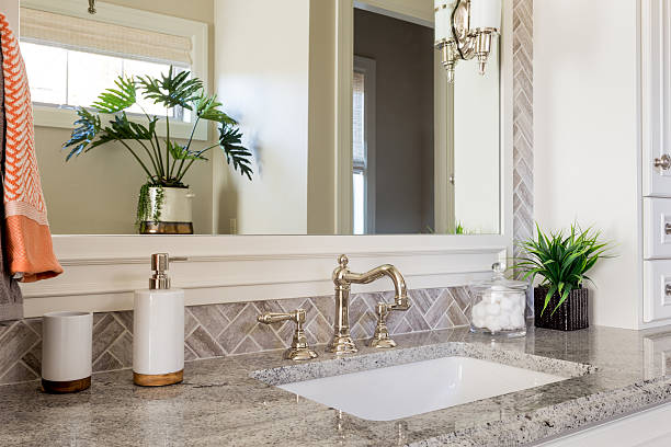 Half Bath in Luxury Home with Sink and Faucet stock photo
