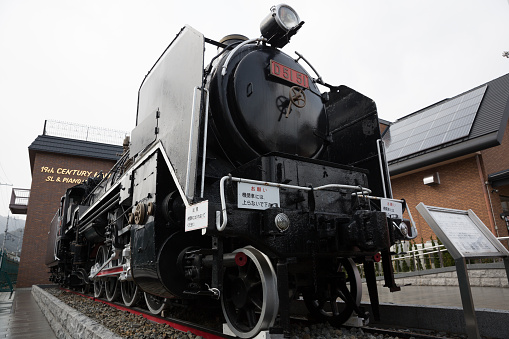 Kyoto, Japan - March 6, 2014 : The Class D51 steam locomotive train preserved at Torokko Saga Station in Kyoto, Japan.