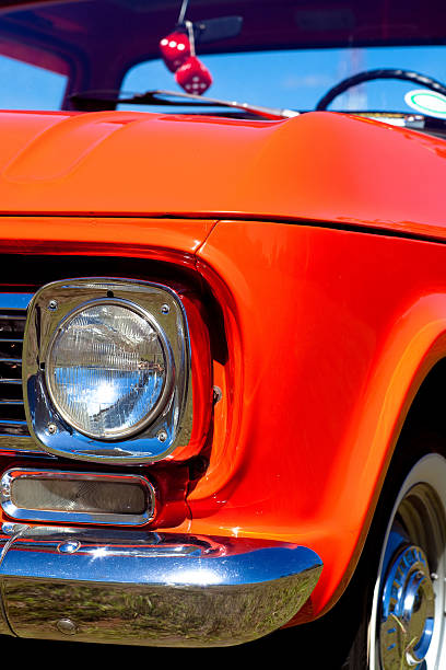 istock Vintage Red Pick-up Truck Front View Chromed Headlight 484495638