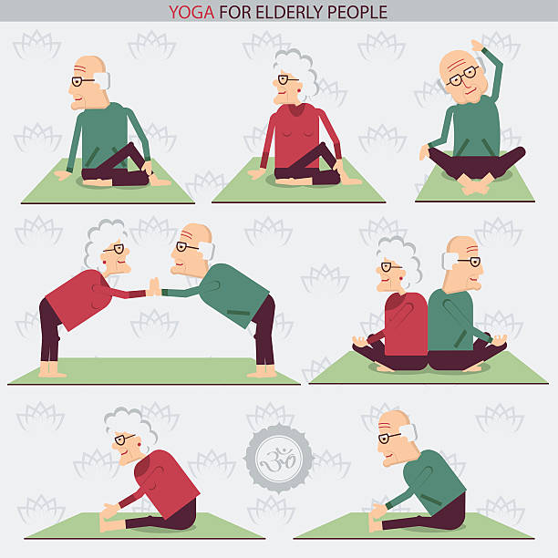 Yoga für ältere people.Vector Illustrationen – Vektorgrafik