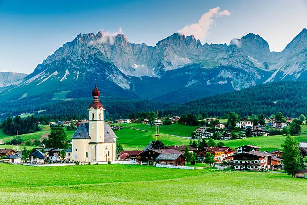 Austrian village below the Wilder Kaiser mountain in Austrian Tirol. AdobeRGB colorspace.