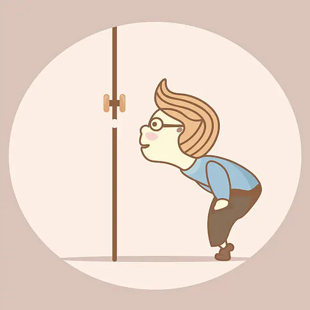 Vector illustration of Naughty boy spying, peeping through the keyhole