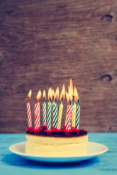 istock lighted birthday candles on a cheesecake, with a retro effect 484503682