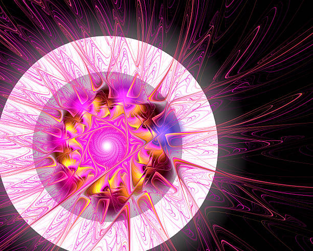 istock Abstract fractal design. Red flower in white ring on black. 484507576