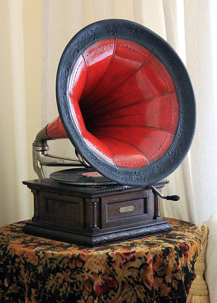 istock Old gramophone on velvet tablecloth 484514767