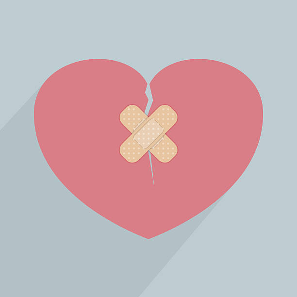 broken heart с бинт - relationship difficulties heart shape bandage adhesive bandage stock illustrations