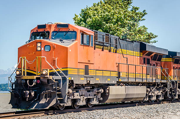 Close view of a poweful diesel locomotive