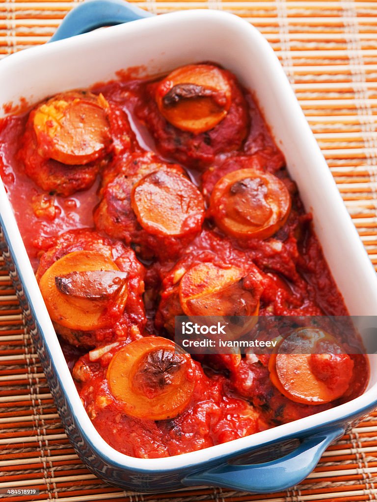 Meatballs with smoked cheese Meatballs with smoked cheese and tomato sauce Close-up Stock Photo