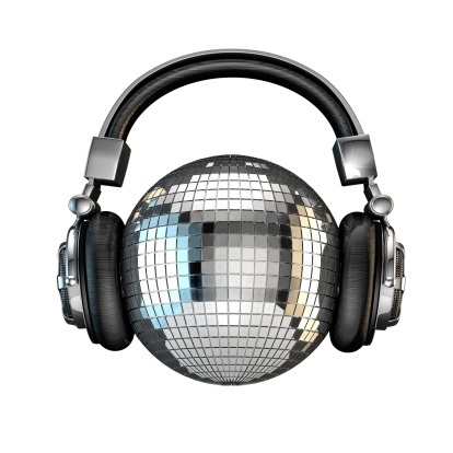 3D render of disco ball with headphones