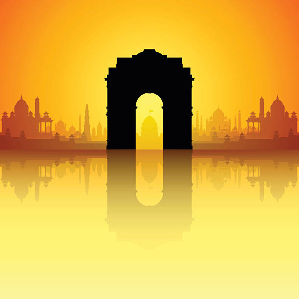 brama indii (pełne, szczegółowe, ruchome budynków - india gate delhi new delhi stock illustrations