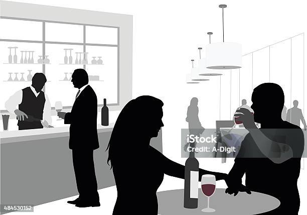 Wine Bar Couple Drinking Stock Illustration - Download Image Now - In Silhouette, Vector, Wine Bar