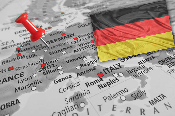 istock Red marker over Germany with national flag 484534324