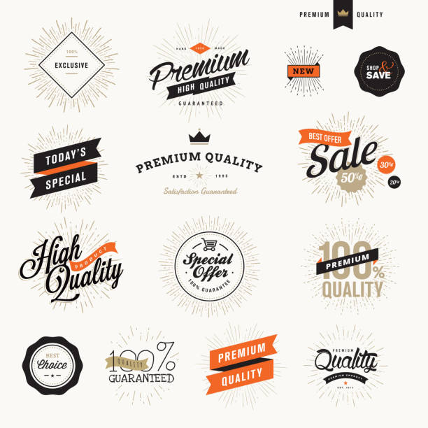 Set of vintage premium quality labels and badges Set of vintage premium quality labels and badges for promotional materials and web design. luxury craft stock illustrations