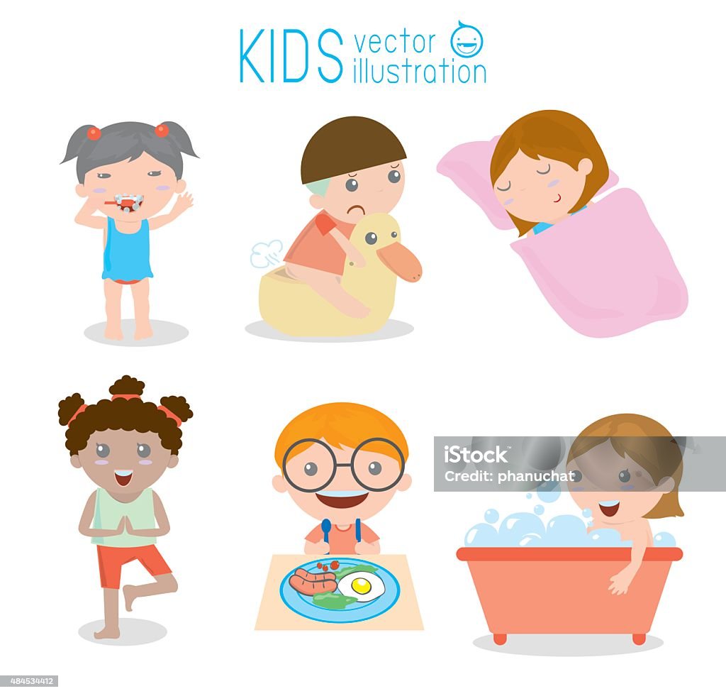 Health And Hygiene Daily Routines For Kids Vector Illustration ...