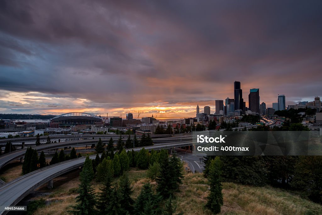 Seattle Skyline HDR A vivid HDR of the Seattle skyline at sunset. 2015 Stock Photo