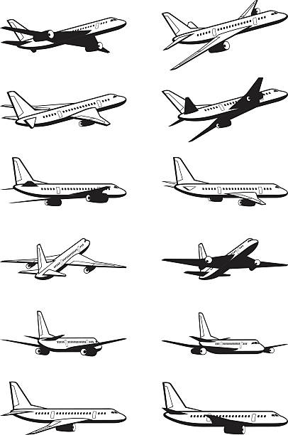 ilustraciones, imágenes clip art, dibujos animados e iconos de stock de avión de pasajeros en perspectiva - global business taking off commercial airplane flying