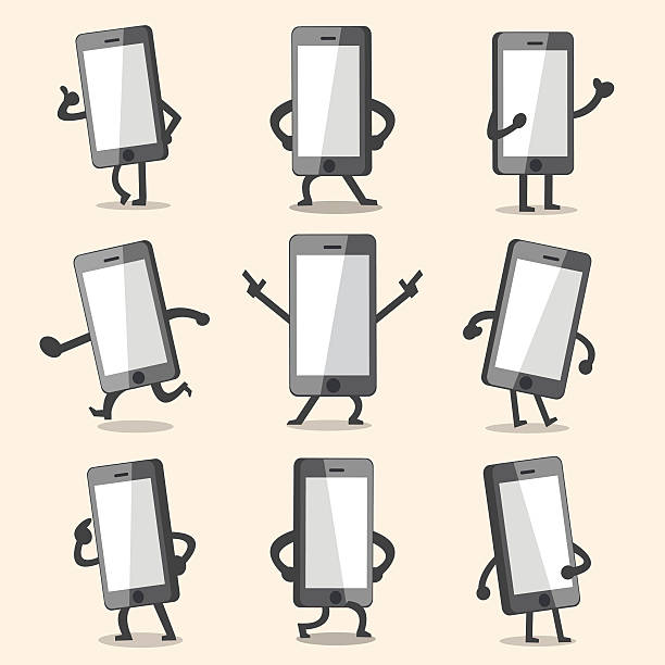 Cartoon smartphone character poses Cartoon smartphone character poses for design. human limb stock illustrations