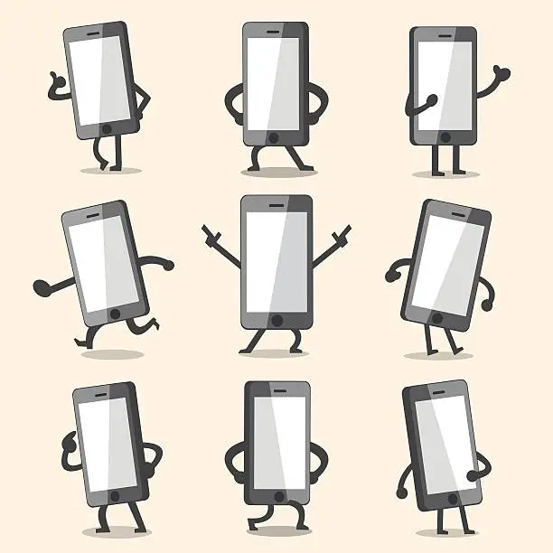 Vector illustration of Cartoon smartphone character poses