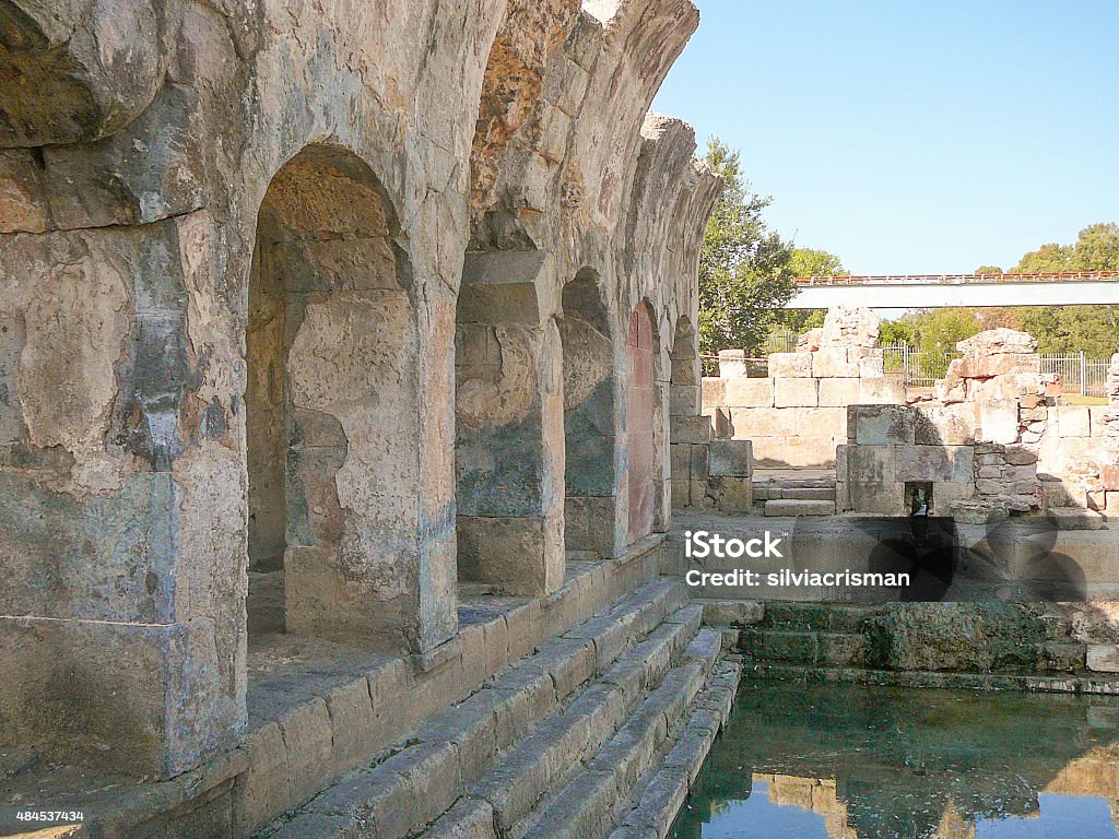 Roman Baths ruins in Fordongianus Ruins of Terme Romane meaning Roman Baths in Fordongianus, Italy Roman Bath Stock Photo