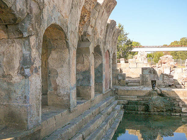 Roman Baths ruins in Fordongianus Ruins of Terme Romane meaning Roman Baths in Fordongianus, Italy roman baths stock pictures, royalty-free photos & images