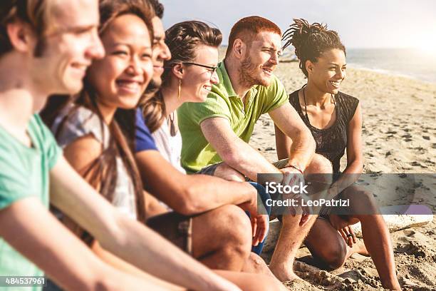 Group Of Multiethnic Friends On The Beach Stock Photo - Download Image Now - 20-24 Years, 20-29 Years, Adult