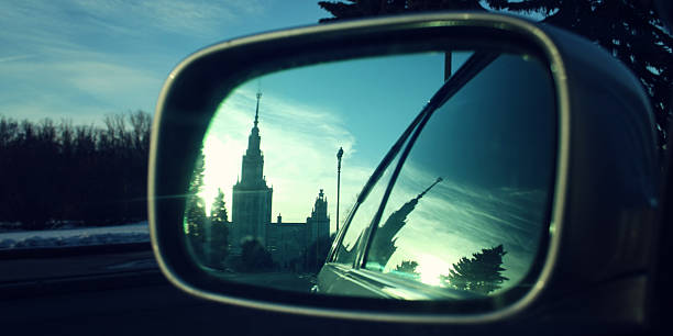 istock Reflection In A Rearview Mirror. Moscow State University building. 484538028