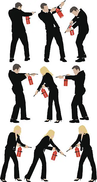 Vector illustration of Business people using fire extinguisher