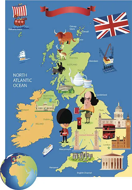 Vector illustration of Cartoon map of UK