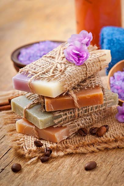 istock Natural soap on wooden background 484540019