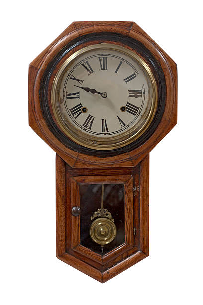 istock The Old clock wood isolated white background. 484540548