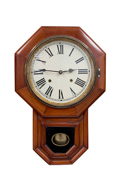 istock The Old clock wood isolated white background. 484540824