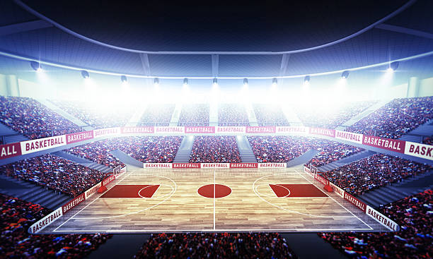 Basketball arena An imaginary basketball stadium's modelled and rendered. scoreboard stadium sport seat stock pictures, royalty-free photos & images