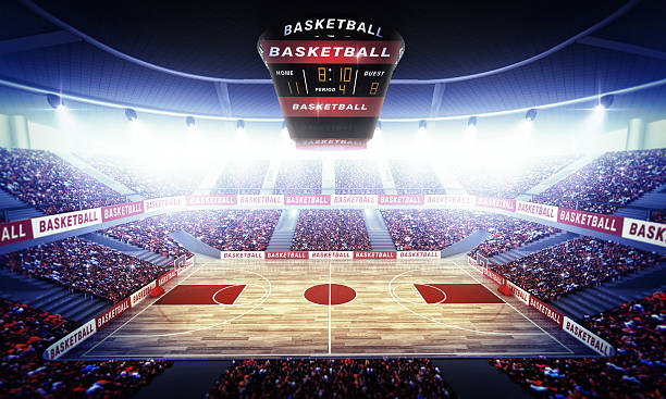 Basketball arena An imaginary basketball stadium's modelled and rendered. scoreboard stadium sport seat stock pictures, royalty-free photos & images