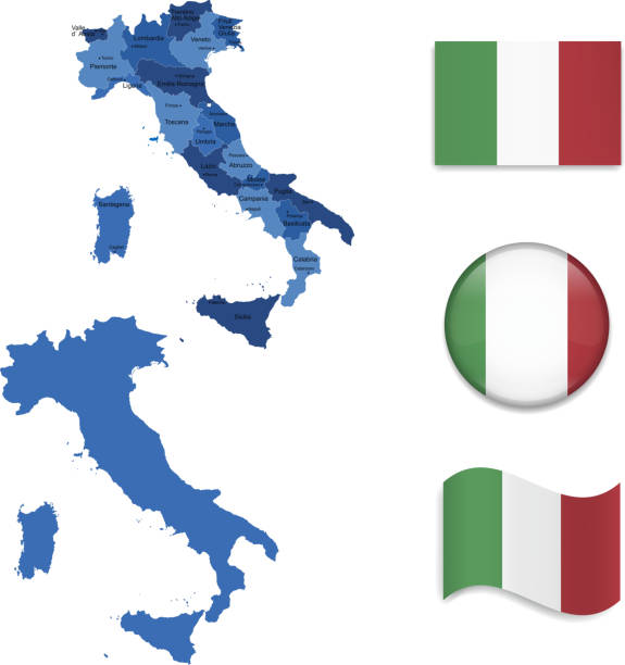 illustrazioni stock, clip art, cartoni animati e icone di tendenza di italia mappe e bandiere collezione - marche