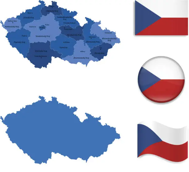 Vector illustration of Czech Map and Flag Collection